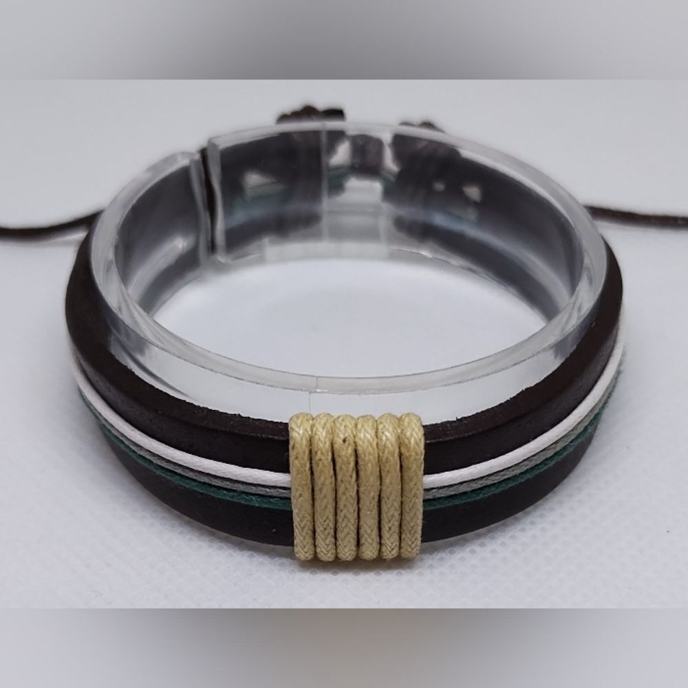Men's bracelet leather layered black new e93
